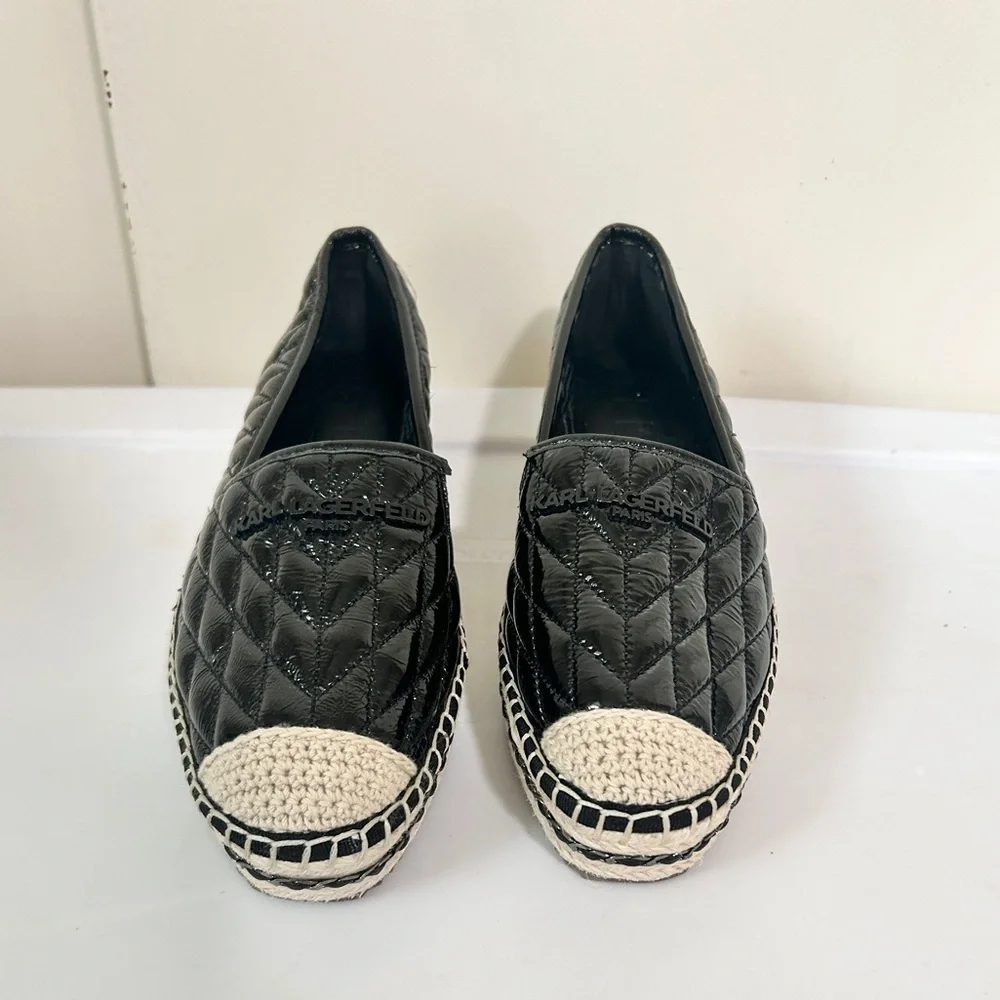 Karl Lagerfeld Paris Dalia Black Quilted Platform Espadrilles